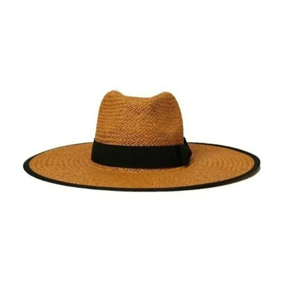 BTB Los Angeles Women's Cassie Straw Wide Brim Sun Hat in Sand/Brown Size L - Picture 1 of 5